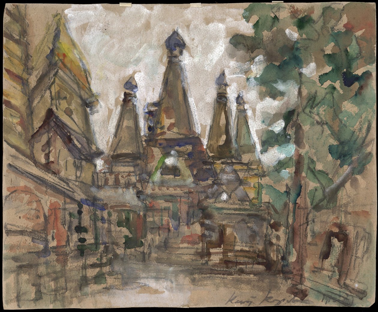 Valmistelut oopperaan Tsaarin morsian, Nikolai Rimski-Korsakovin - Lavastus N. Rimski-Korsakovin oopperaan Tsaarin morsian, Korovin, Konstantin Aleksejevitš (1861-1939). Temperointi pahvilla tekijältä Konstantin Alekseevich Korovin