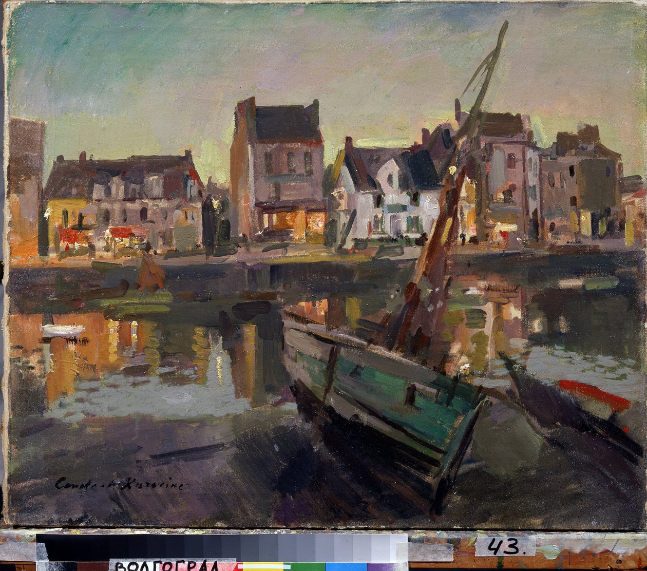 Marseille (Ranska) (Marseilles). Laiva Marseillen vanhan sataman rannalla iltavalon valaisemien julkisivujen edessä. Maalaus Konstantin Aleksejevitš Korovin (Konstantin Korovin) (1861-1939), öljy kankaalle tekijältä Konstantin Alekseevich Korovin