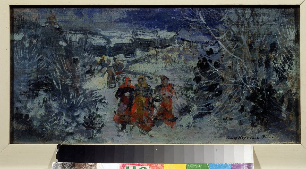 Lavastusprojekti Nikolai (Nikolai) Rimski Korsakovin (Rimski-Korsakov) (1844-1908) Toukokuun ilta oopperaan (N. Rimski Korsakovin (Rimski-Korsakovin) May Night -oopperan lavastus. Konstantin Aleksejevitš Korovin (Konstantinus) maalaus Korovin) (186). tekijältä Konstantin Alekseevich Korovin
