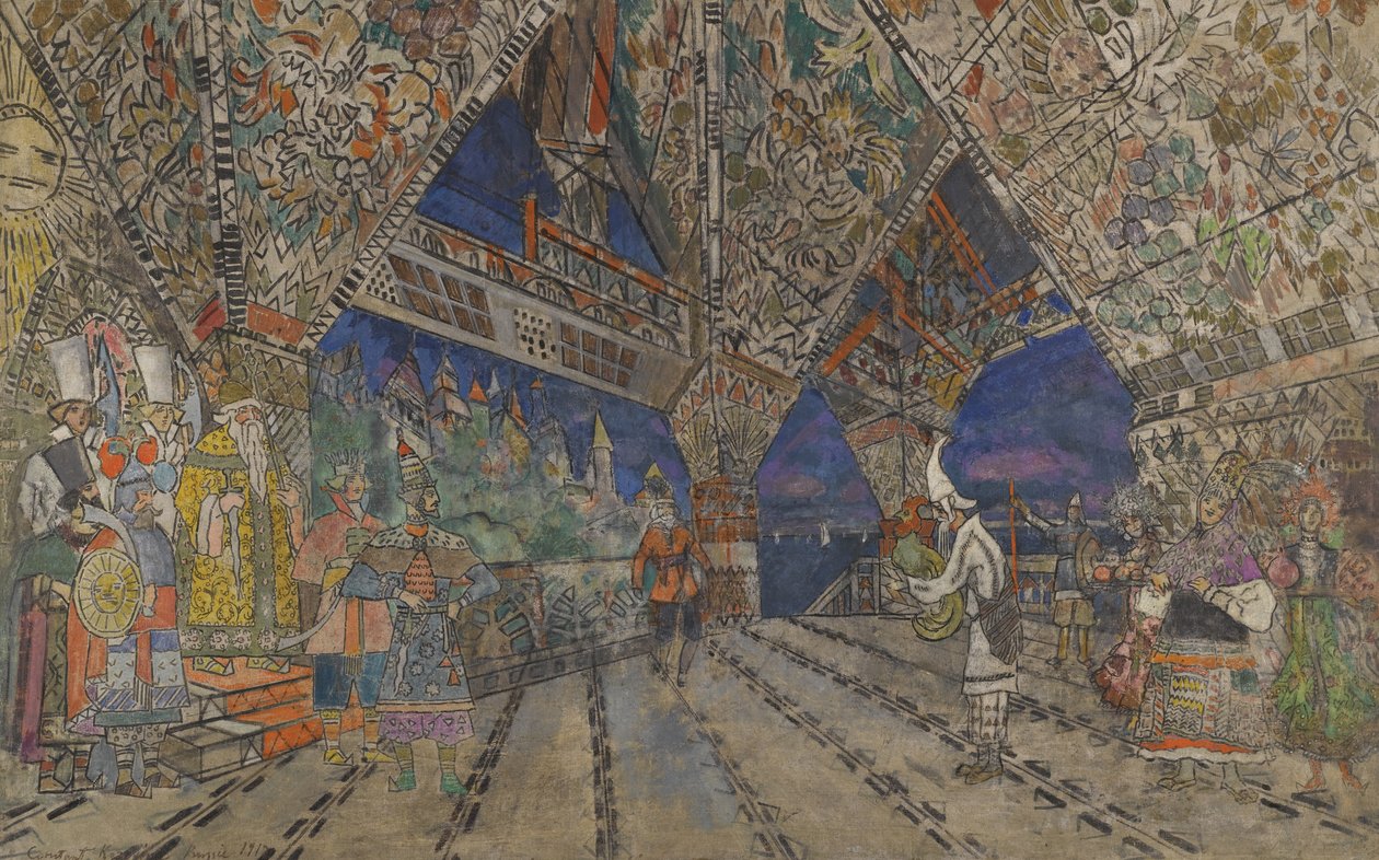 Lavastus N. Rimski-Korsakovin oopperaan Kultainen kukko tekijältä Konstantin Alekseevich Korovin