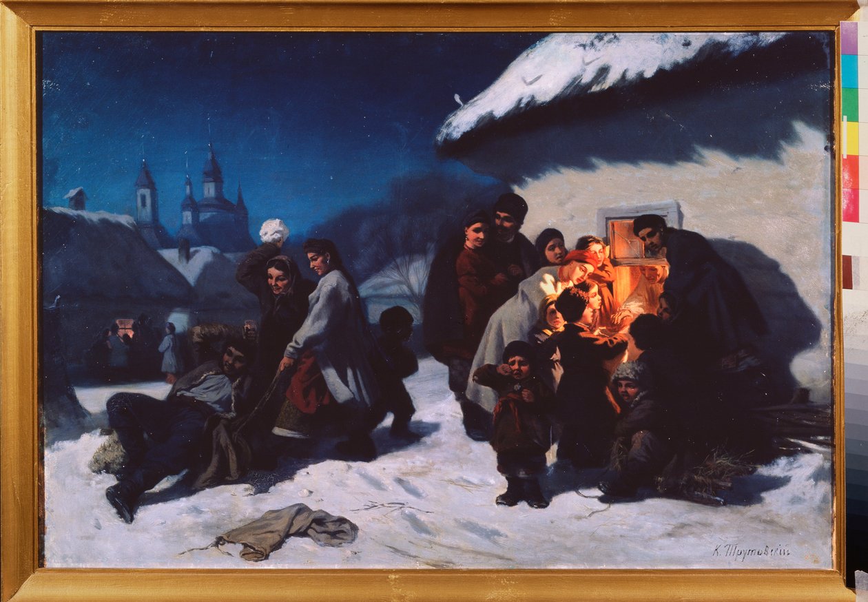 Le cantique de Noel en Ukraine (Joululaulu Ukrainassa) - Konstantin Aleksandrovich Trutovski (Troutovsky) (1826-1893) maalaus, öljy kankaalle tekijältä Konstantin Alexandrovich Trutovsky