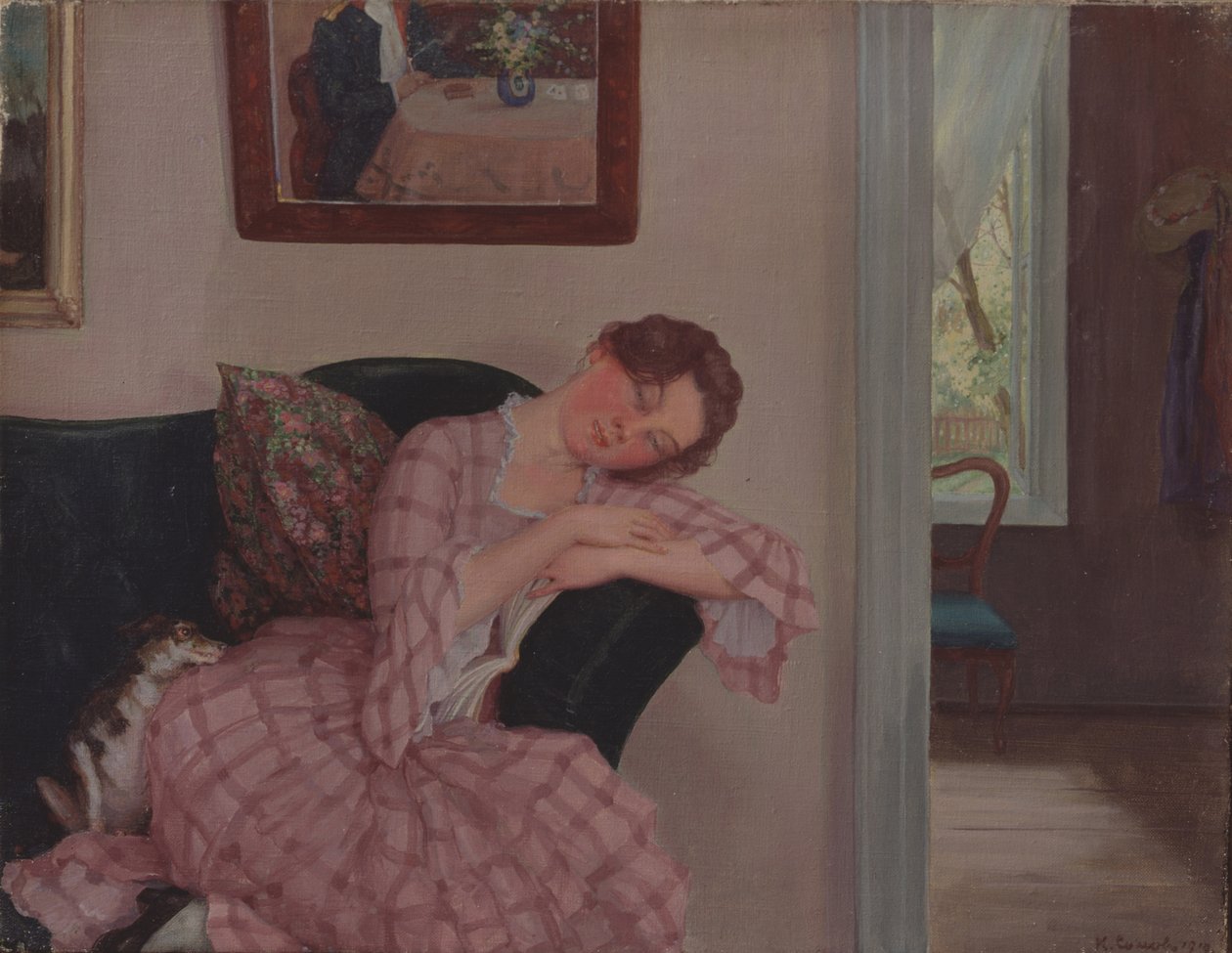 Nukkuva nainen pinkissä tekijältä Konstantin Andreevic Somov