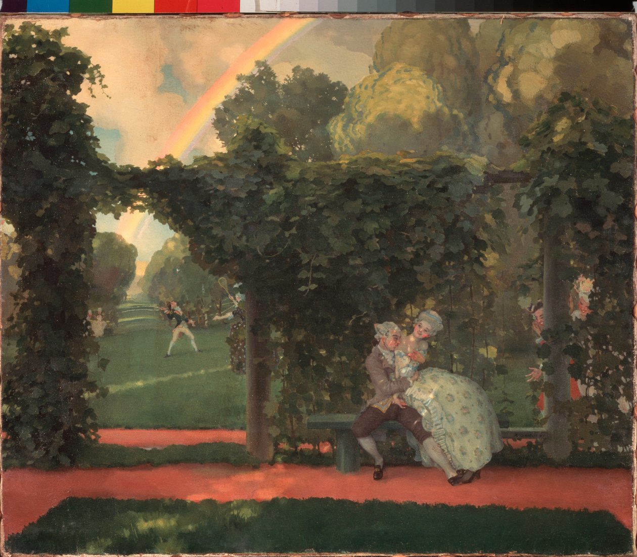 Suudelma pilkkaa. Konstantin (Konstantin) Andrejevitš Somovin (1869-1939) maalaus öljy kankaalle tekijältä Konstantin Andreevic Somov