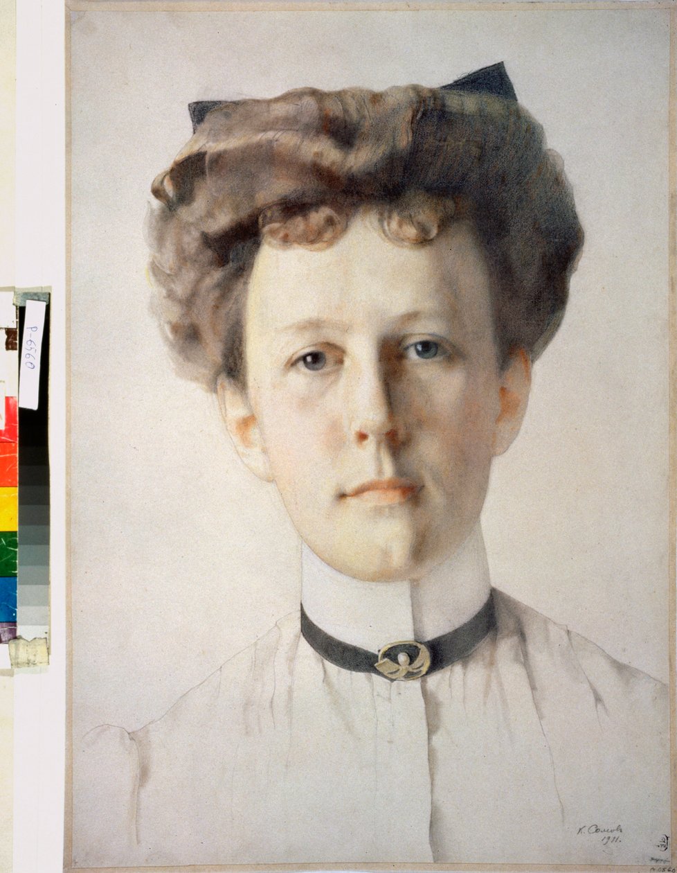 Paronitar Alexandra Nolden muotokuva (Paronitar A Nolden muotokuva) - Konstantin (Konstantin) Andrejevitš Somovin (1869-1939) taideteos, värikynät paperille tekijältä Konstantin Andreevic Somov