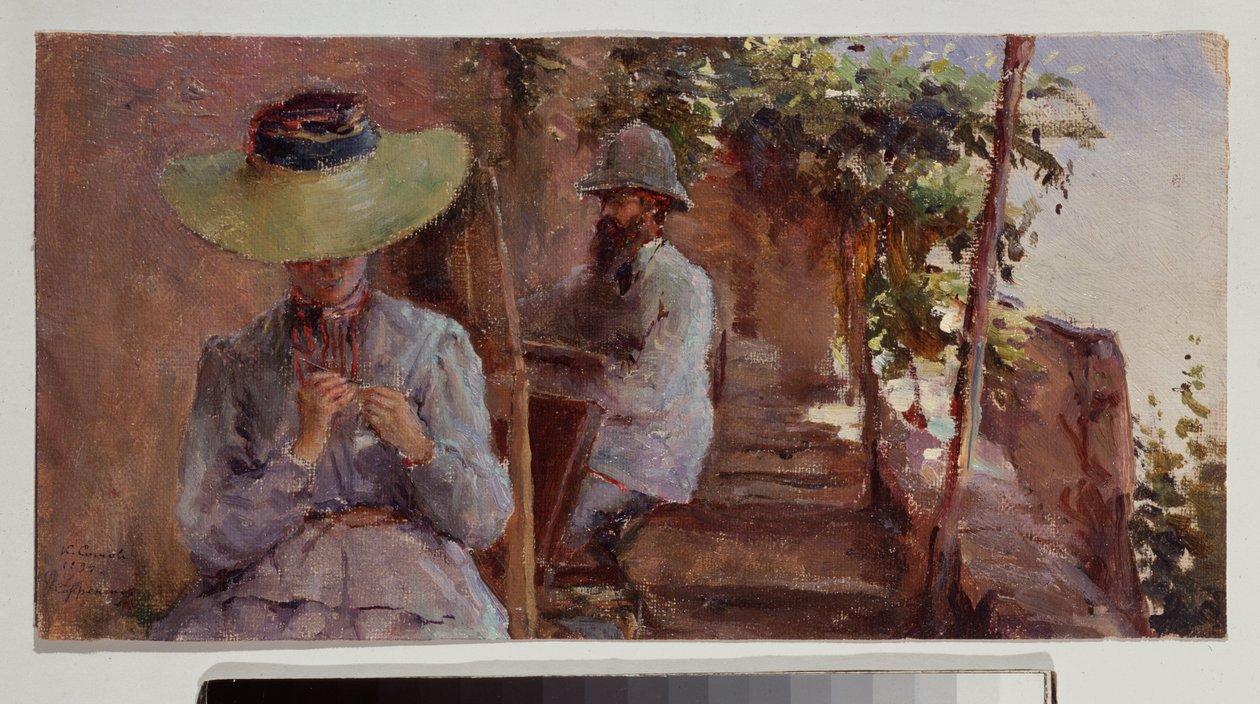 Muotokuva kuvanveistäjä Artemi Oberista (1843-1917) vaimonsa kanssa. Konstantin (Konstantin) Andrejevitš Somovin (1869-1939) maalaus öljy kankaalle tekijältä Konstantin Andreevic Somov