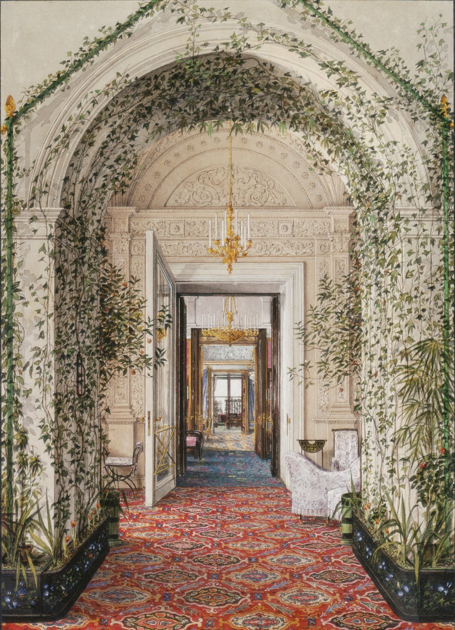 Talvipalatsin sisätilat. Pieni talvipuutarha Aleksandra Fjodorovnan asunnoissa, 1800-luvun puolivälissä. tekijältä Konstantin Andreyevich Ukhtomsky