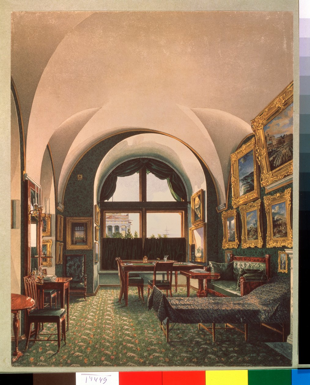 Keisari Nikolai I:n pieni työhuone Talvipalatsissa Pietarissa - Teos Konstantin Andrejevitš Ukhtomsky (Konstantin Oukhtomsky) (1818 -1881), vesi tekijältä Konstantin Andreyevich Ukhtomsky