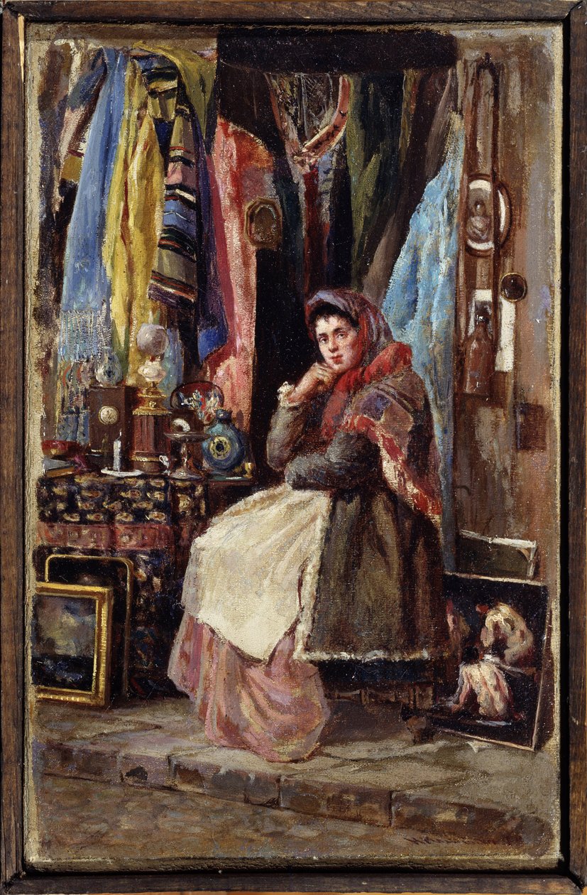 Boutique de curiosites (Curiosity Shop). Konstantin Jegorovich Makovskyn (Constantin Makovski) (1839-1915) kuva, huile sur toile. Art russe 19e siecle. Pohjois-Ossetian M. Tuganovin taidemuseo, Vladikavkaz (Vladicaucaze) (Venäjä). tekijältä Konstantin Egorovich Makovsky