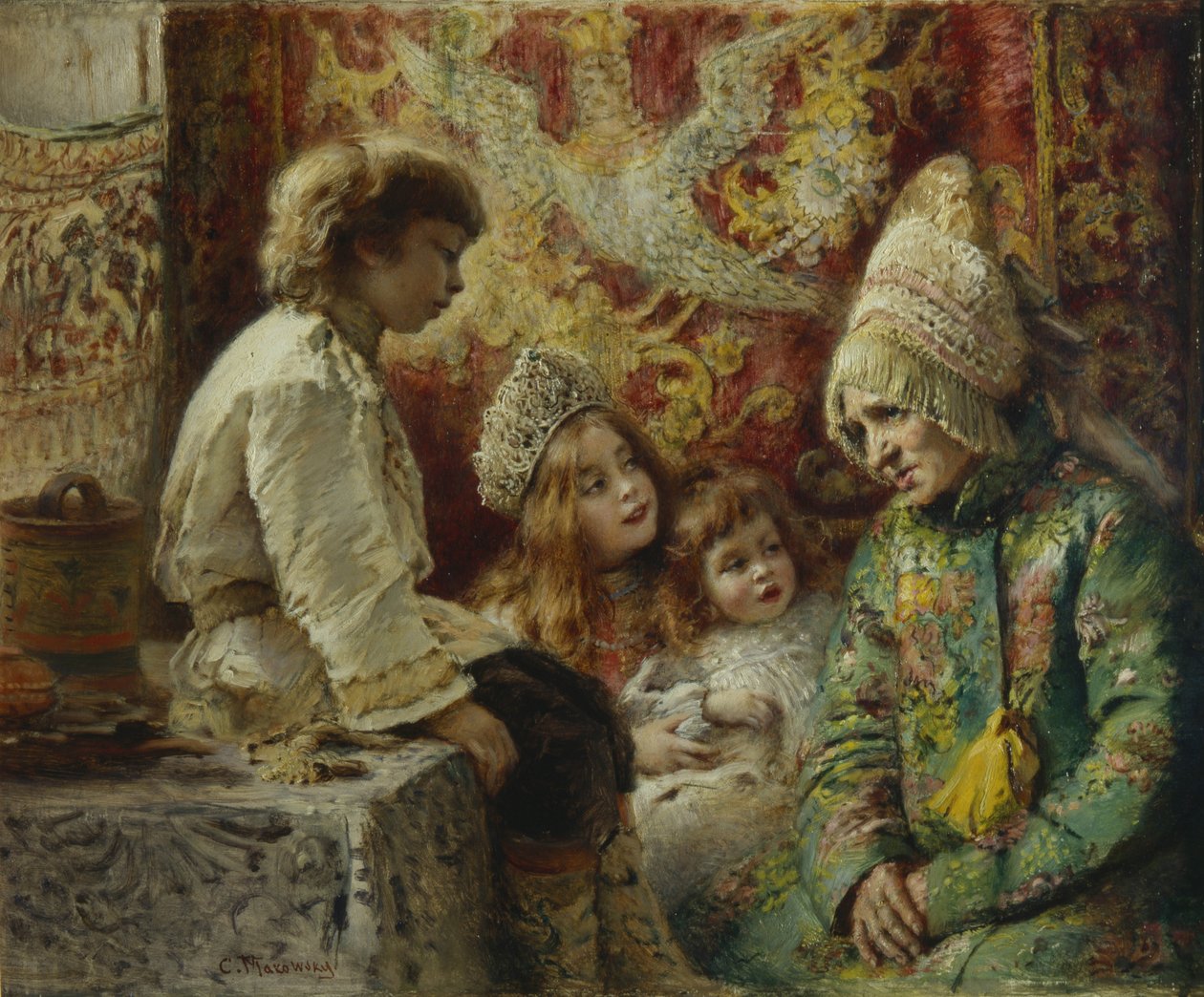 Isoäiti lasten kanssa Isoäitien satu, 1882 tekijältä Konstantin Egorovich Makovsky