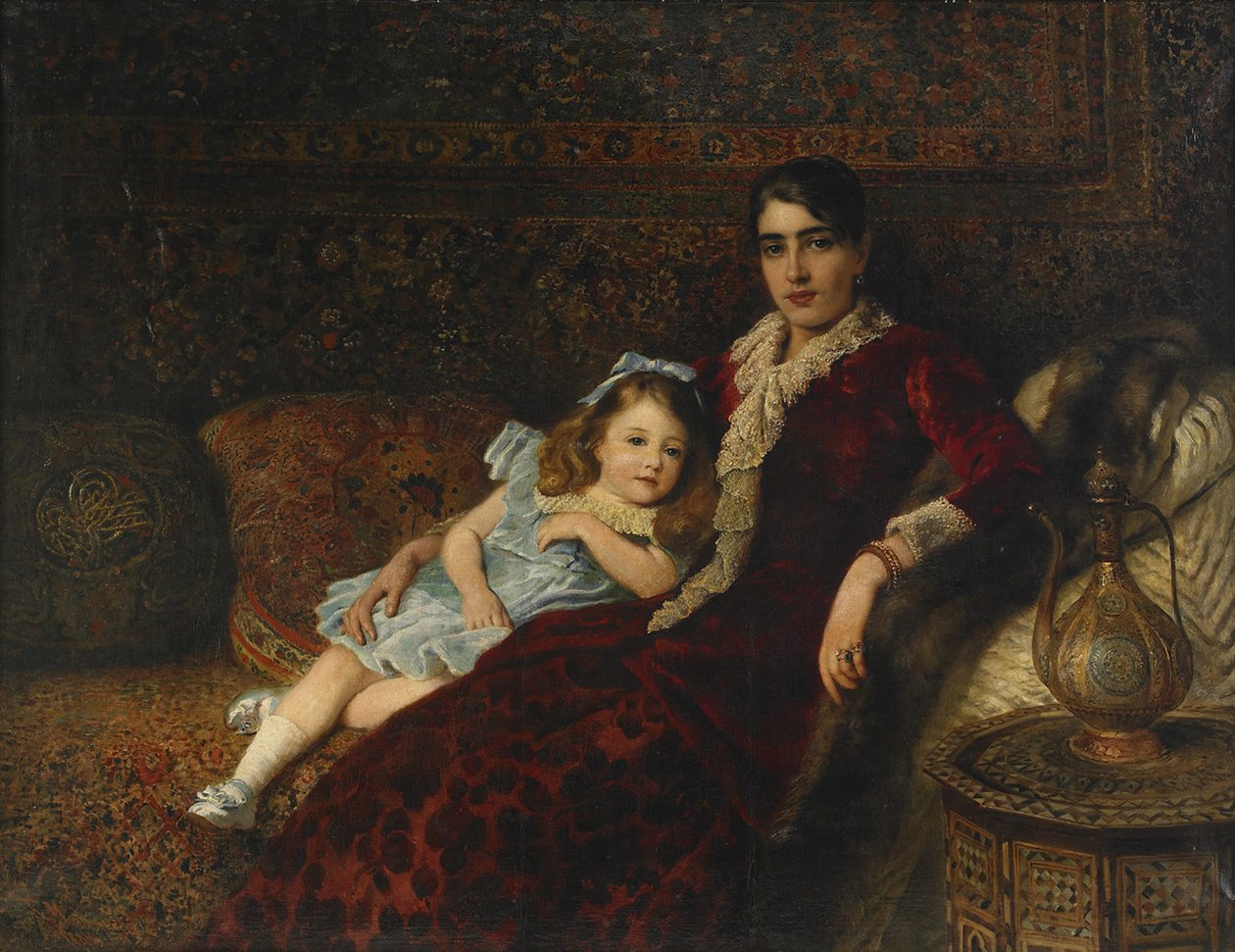 Sisustus äidin ja tyttären kanssa, 1884 tekijältä Konstantin Egorovich Makovsky