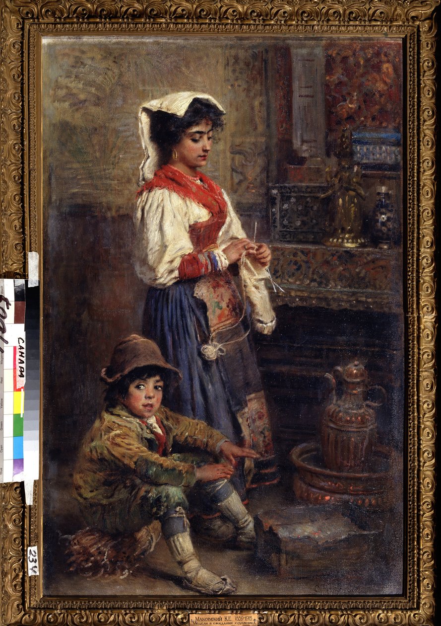 Mallit odottavat taiteilijaa. Maalaus: Konstantin Jegorovich Makovski (Constantin Makovsky) (1839-1915), öljy kankaalle tekijältä Konstantin Egorovich Makovsky