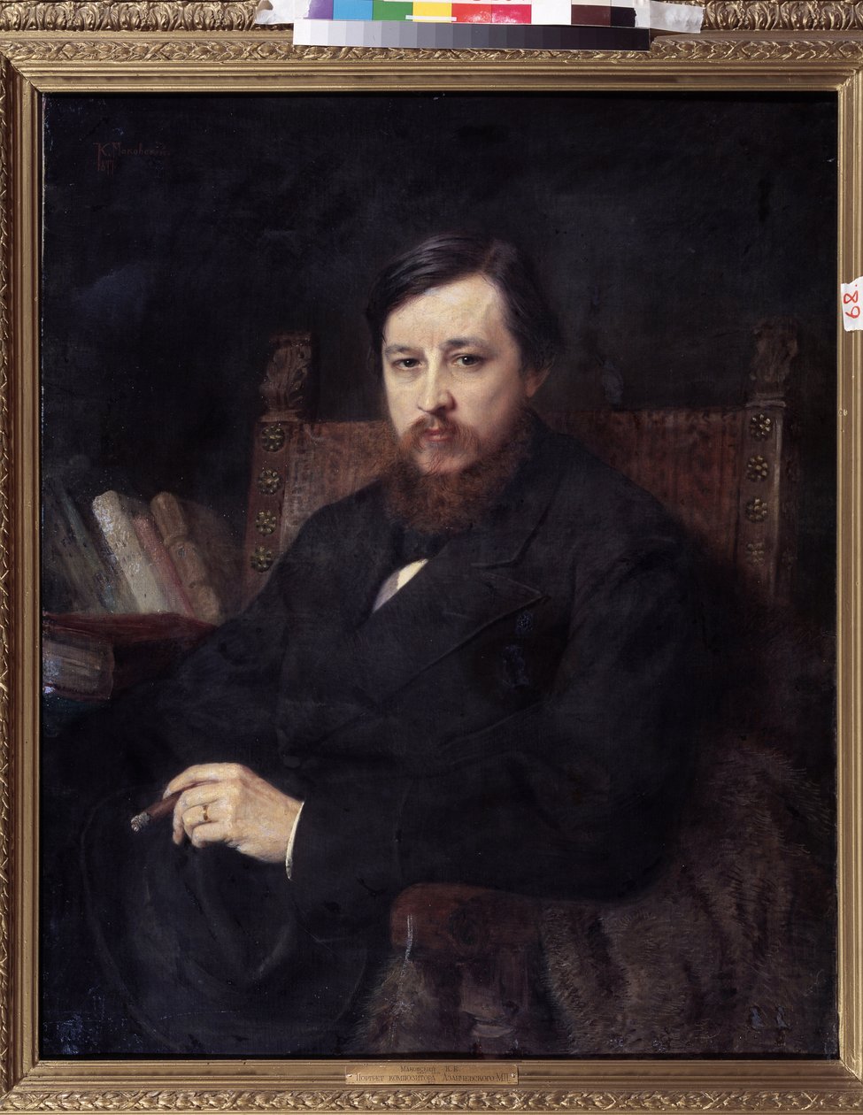 Säveltäjä Mihail P. Azanchevsky (Azanchevsky) (1839-1881) muotokuva (Säveltäjä M. P. Azanchevskyn muotokuva). Maalaus: Konstantin Jegorovich Makovski (Constantin Makovsky) (1839-1915), öljy kankaalle tekijältä Konstantin Egorovich Makovsky