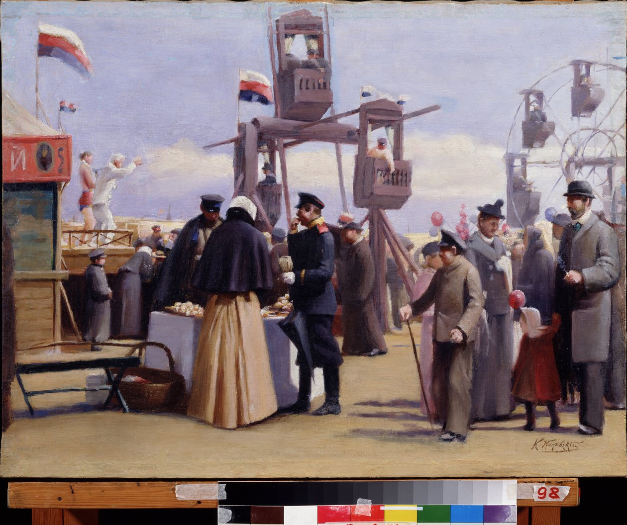 Moskovan messujen kojut. (Moskovan messuosastot). Maalaus: Konstantin Jegorovich Makovski (Constantin Makovsky) (1839-1915), öljy kankaalle. 1800-luvun venäläinen taide. Chuvashin tasavallan valtion taidemuseo, Cheboksary (Chuvashia, Venäjä). tekijältä Konstantin Egorovich Makovsky
