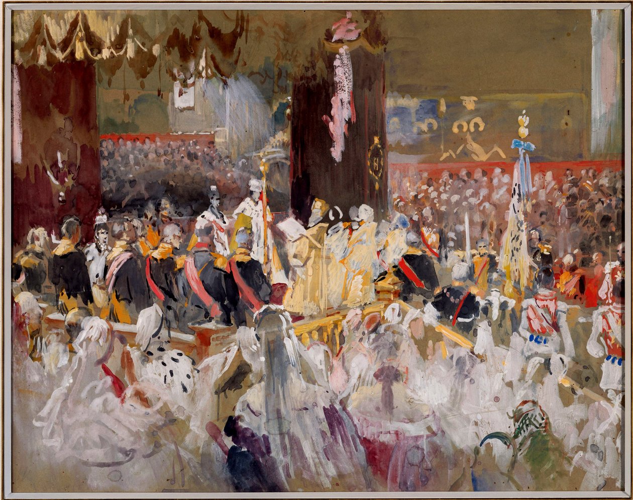 Keisari Nikolai II:n kruunaus Neitsyt taivaaseenastumisen katedraalissa) tekijältä Konstantin Egorovich Makovsky