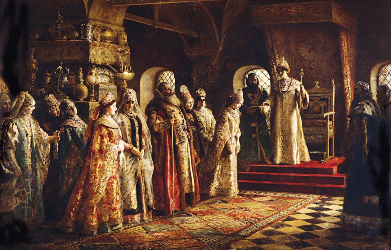 Tsaari Aleksei Mihailovich valitsi morsiamen, 1886 tekijältä Konstantin Egorovich Makovsky