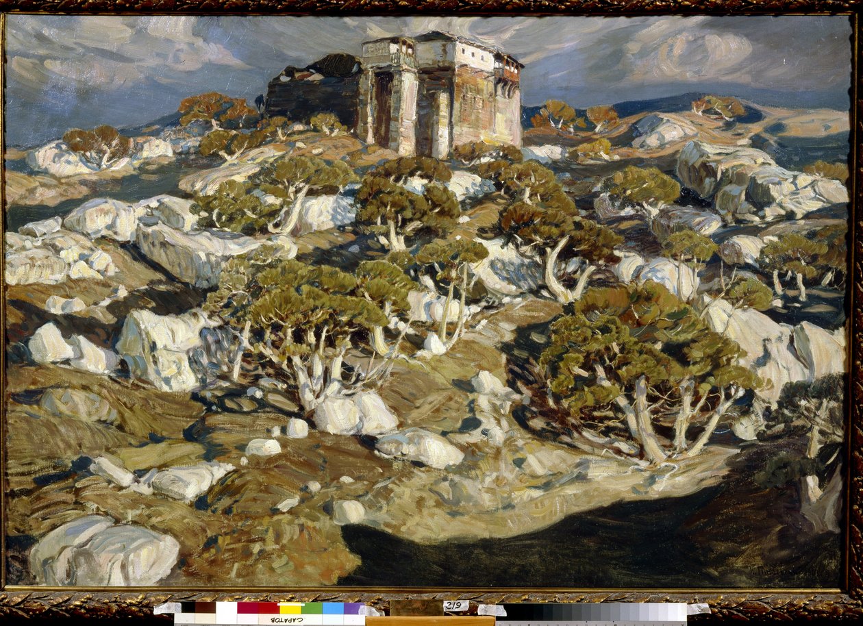 Muinainen Krim - Konstantin Fjodorovitš Bogajevski (Bogajevski) (1872-1943) - Öljy kankaalle 1903 Valtion A. Radishchevin taidemuseo, Saratov 110x160 tekijältä Konstantin Fedorovich Bogaevsky