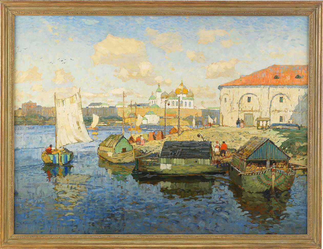 Kaupunki Volga-joen rannalla, 1913 tekijältä Konstantin Ivanovich Gorbatov