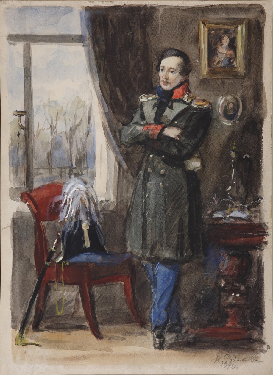Runoilija Mihail Lermontovin muotokuva 1814-1841, 1940 tekijältä Konstantin Ivanovich Rudakov