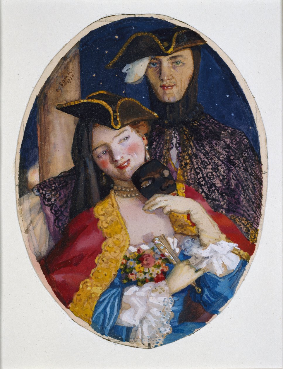 Pariskunta pukeutunut venetsialaiseen karnevaaliin, 1930 tekijältä Konstantin Somov