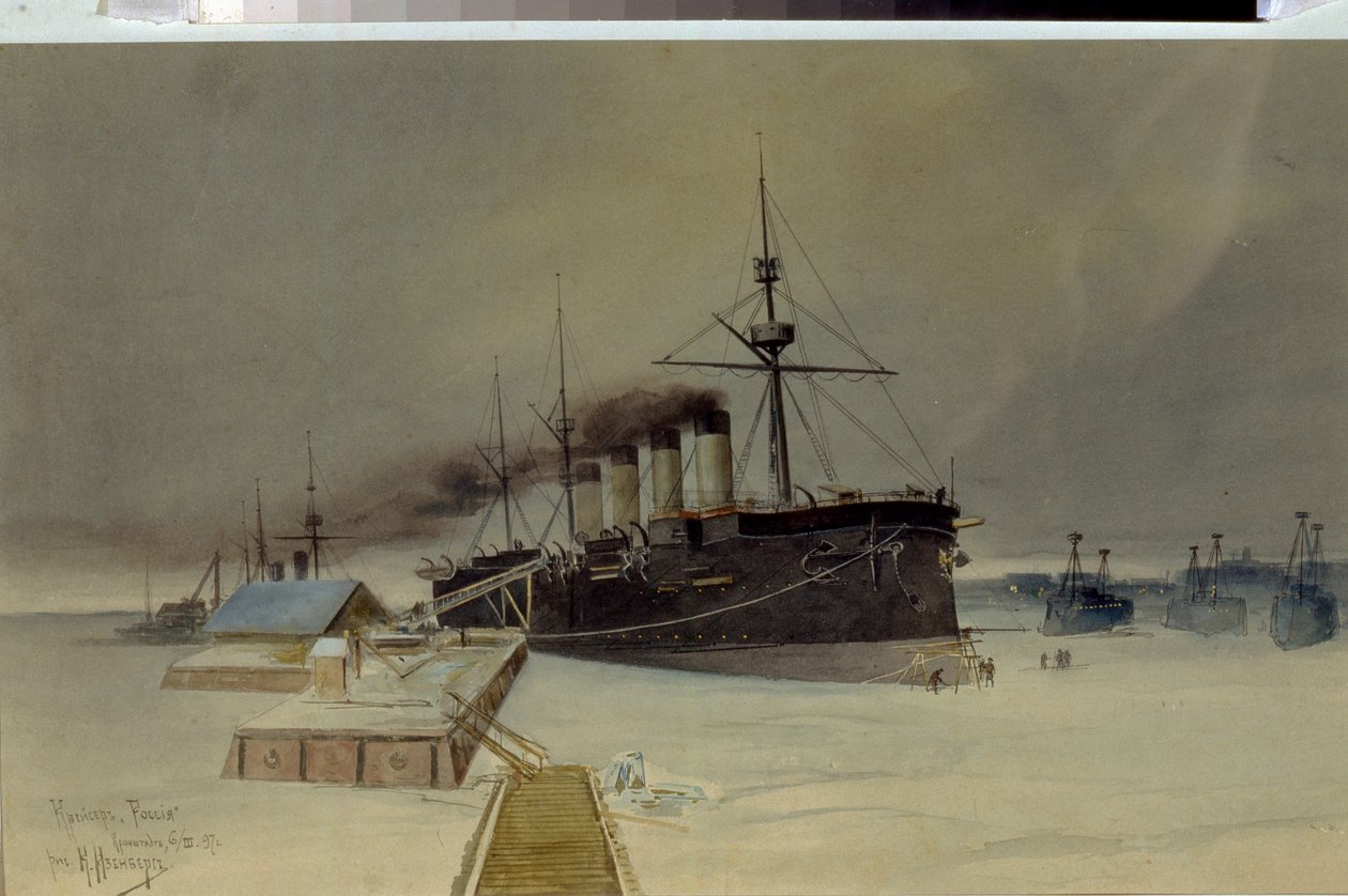 Panssariristeilijä Rossia - Konstantin Vasilyevich Isenbergin (1859-1911) teos, vesiväri pahville tekijältä Konstantin Vasilyevich Isenberg