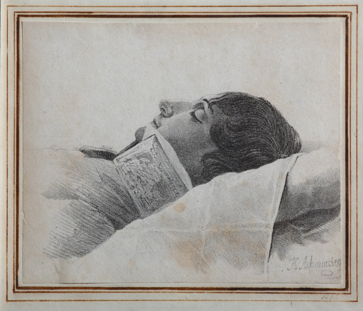 Dimitri Venevitinov 1805-1827 kuolinvuoteella, 1827 tekijältä Konstantin Yakovlevich Afanasyev