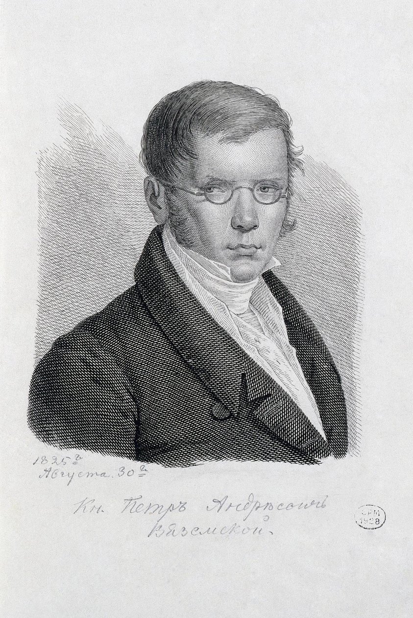 Runoilijaprinssi Pjotr Andrejevitš Vjazemskin muotokuva 1792-1878. tekijältä Konstantin Yakovlevich Afanasyev