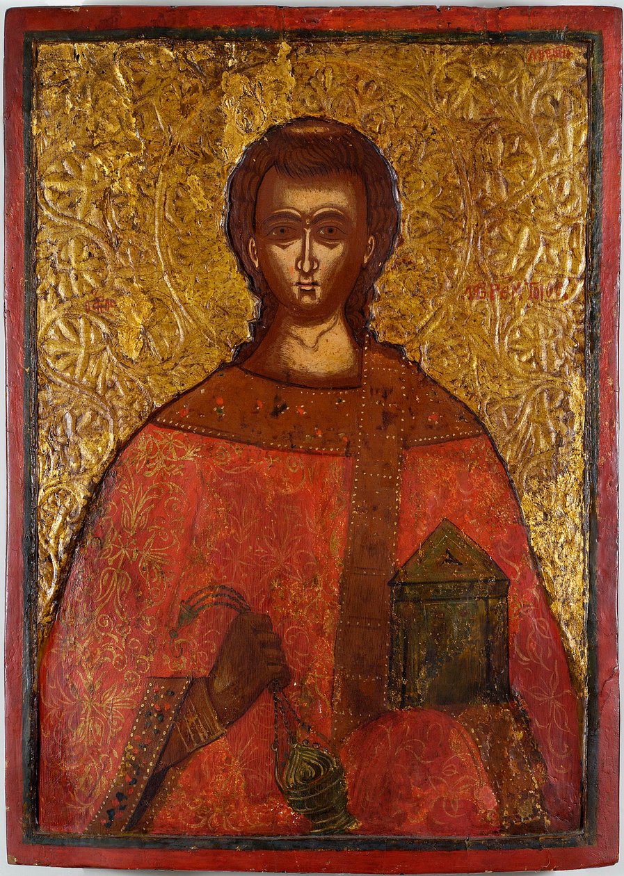 Saint Laurent (Saint Lawrence) - Konstantinos Adrianoupolitisin ikoni (aktiivinen 1600-luku), tempera puulla tekijältä Konstantinos Adrianoupolitis