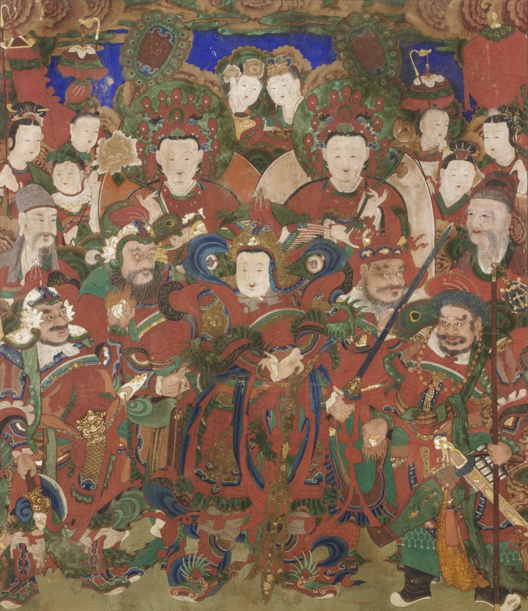 Buddhalaisen opin suojeluksen bodhisattvat, 1891 (paneeli, muste ja väri puuvillalle) tekijältä Korean School