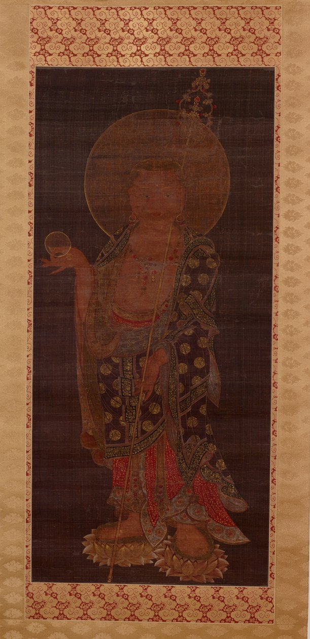 Bodhisattva Kshitigarbha (Jijang Bosal), 1200-luvun loppu tai 1300-luvun alku (mustetta, väriä ja kultaa silkillä) tekijältä Korean School