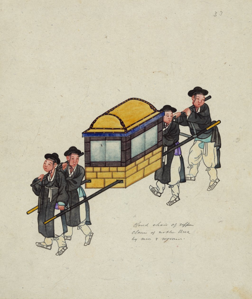 Neljä portteria, jotka kantoivat virkailijaa "gamassa" tai palanquinissa, n. 1890 tekijältä Korean School