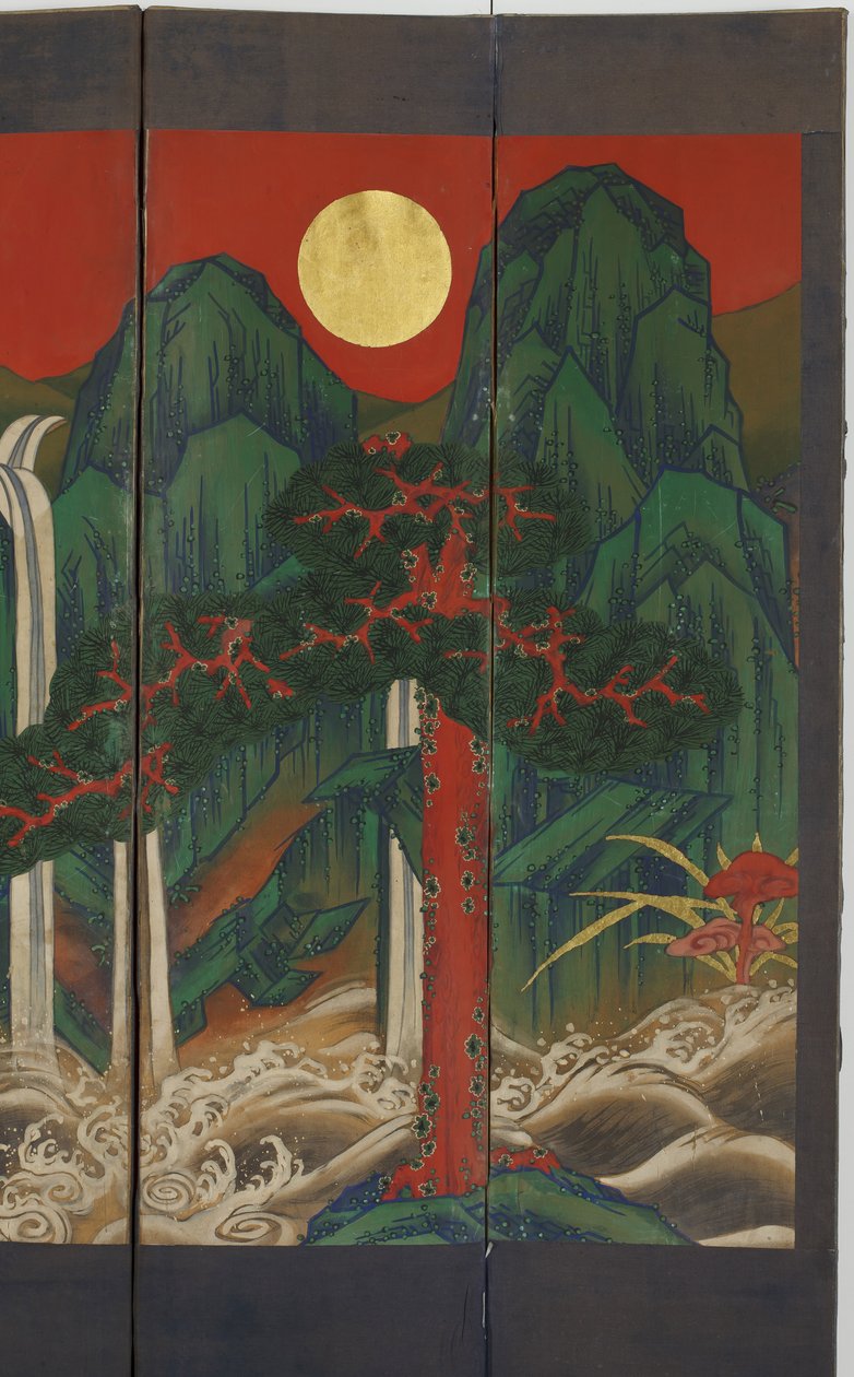 Maisema (tempera ja kultalehti paneelissa) tekijältä Korean School