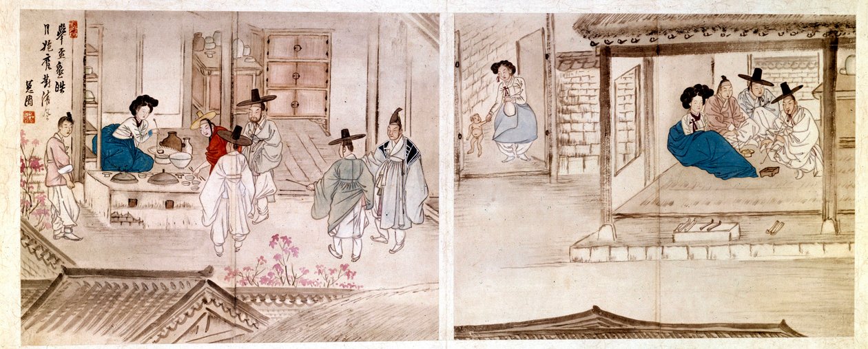 Taiteen ydin: kohtauksia geishan talossa. Vedos vuodelta 1758. Yksityiskokoelma. tekijältä Korean School