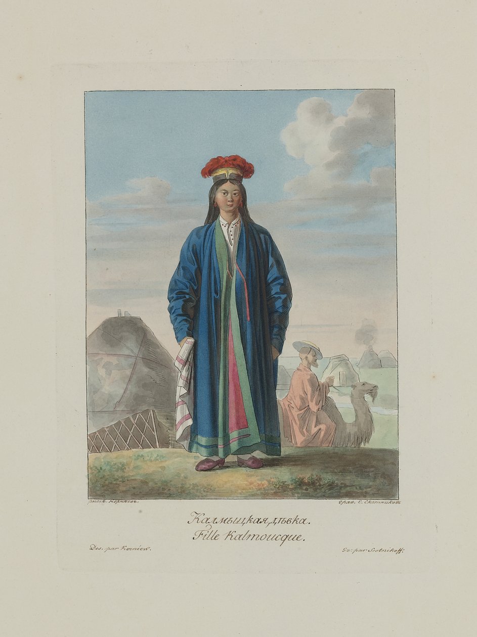Kalmyk tyttö. Venäjän kansoista, 1812 tekijältä Korneev
