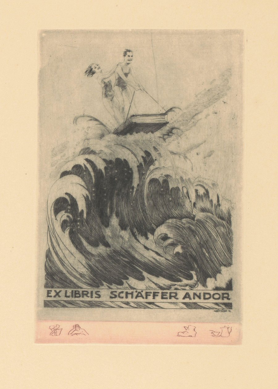 Andor Schäfferin ex libris Ex libris Schäffer Andor (nimi esineessä) tekijältä Kornél Révész