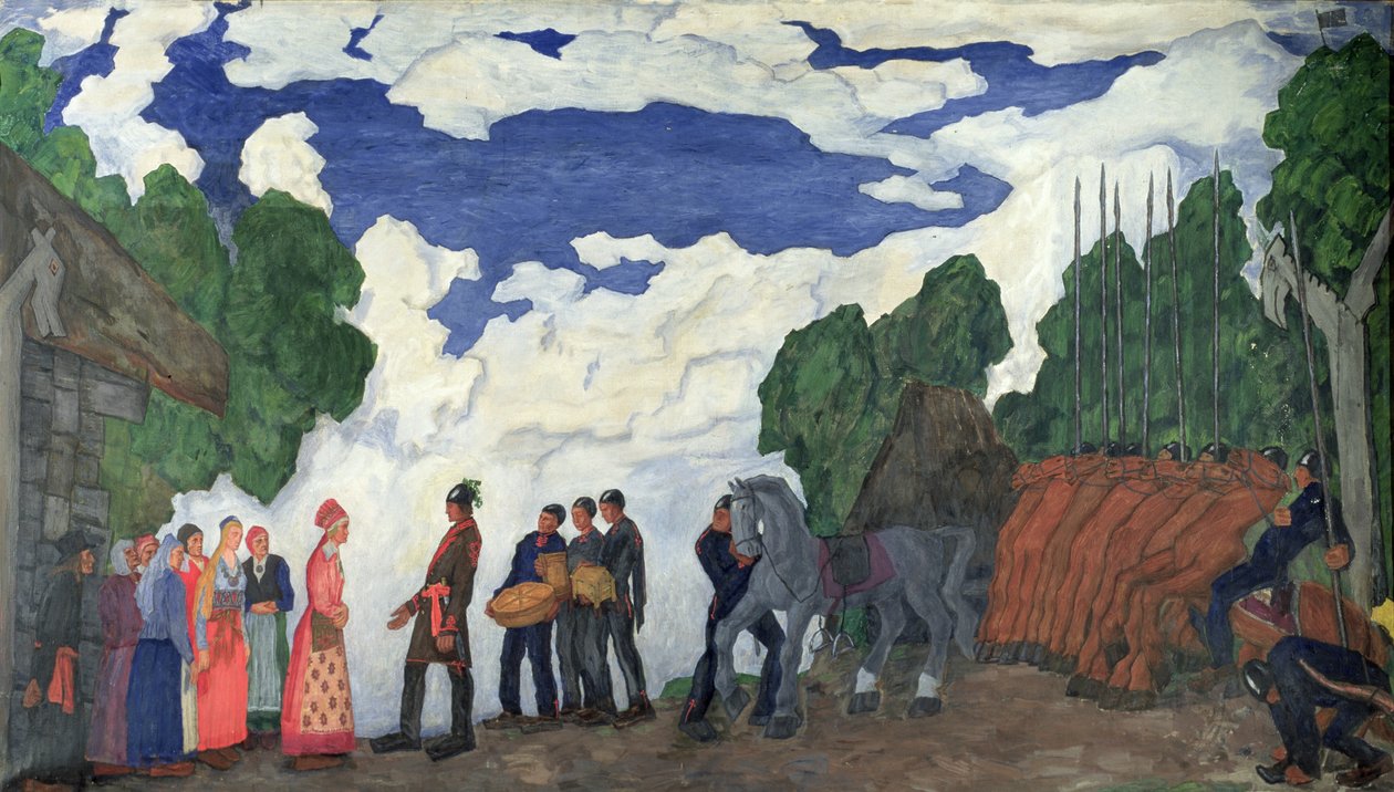 Kalevin avioliittoehdotus (tempera kankaalle) tekijältä Kristjan Raud