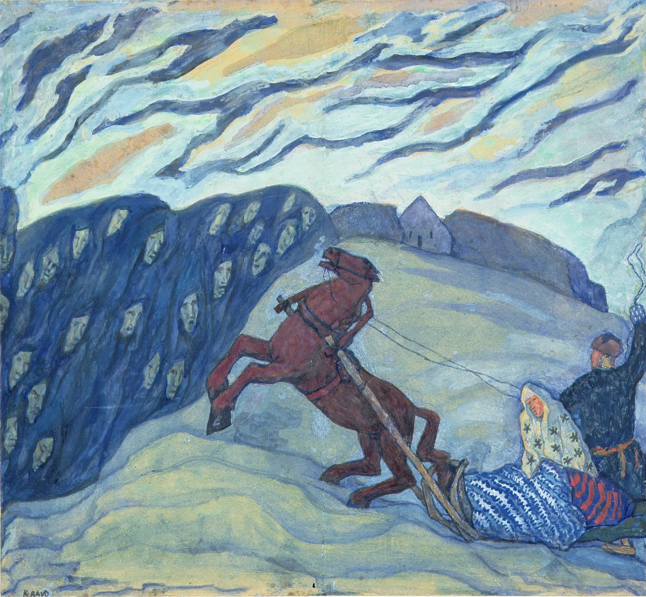 Return Homewards, 1920 (tempera kankaalle) tekijältä Kristjan Raud