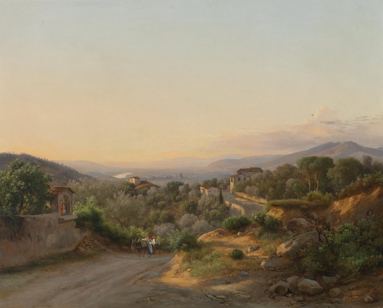 Blick auf Florenz und die Hügel nach Westen von San Donato, Bagber a Ripoli tekijältä Károly Markó the Younger