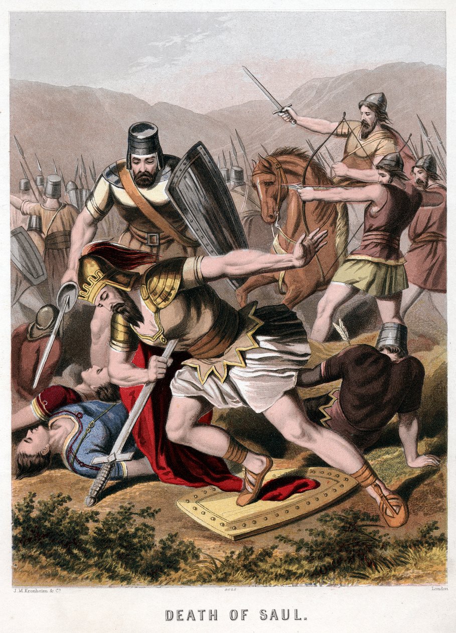 Saulin ja hänen aseenkantajansa kuolema taistelussa filistealaisia vastaan, 1870 tekijältä Kronheim and Co