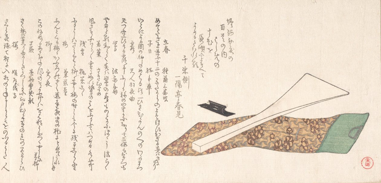 Shamisenin soittamisessa käytetty Bachi Plectrum, 1800-luku. tekijältä Kubo Shunman