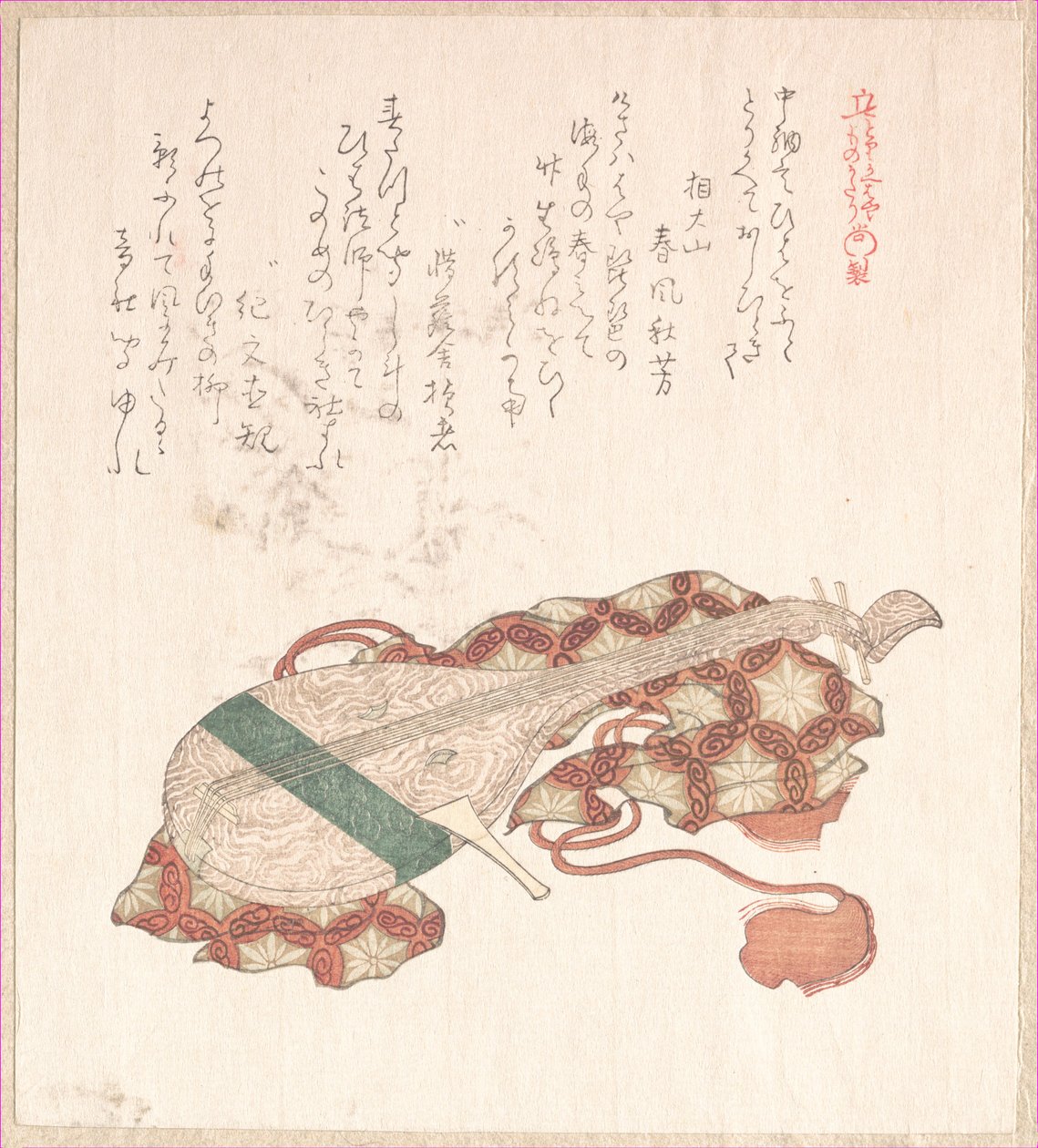 Biwa (japanilainen luuttu) suojuksineen tekijältä Kubo Shunman