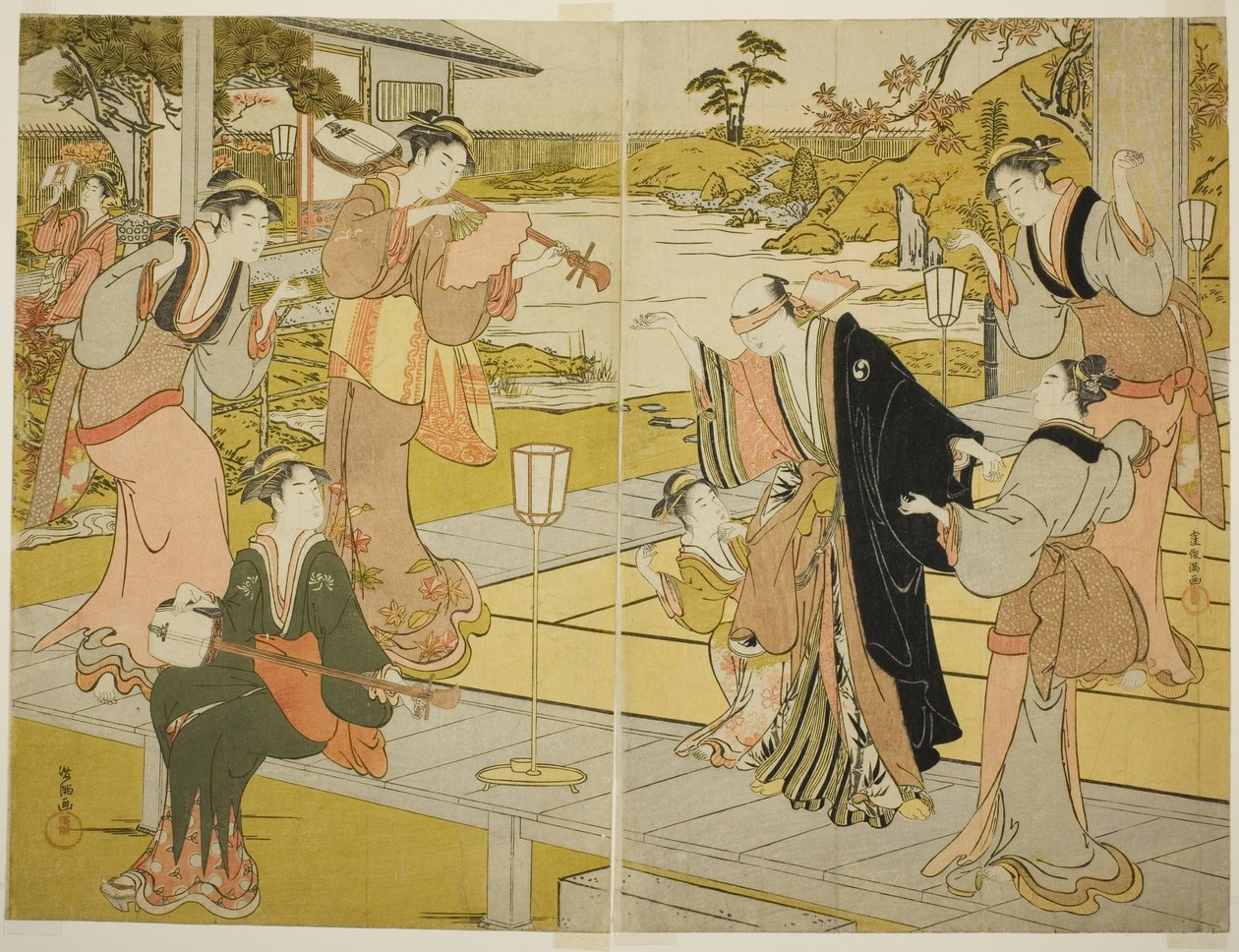 Oboshi Yuranosuke Ichiriki Teahousessa, kohtauksesta VII Loyal Retainers -varastossa tekijältä Kubo Shunman