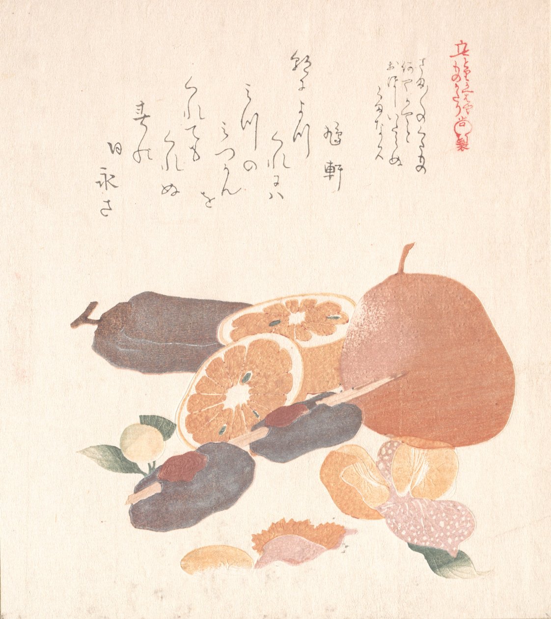 Appelsiinit ja kuivatut persimonit, 1800-luku. tekijältä Kubo Shunman