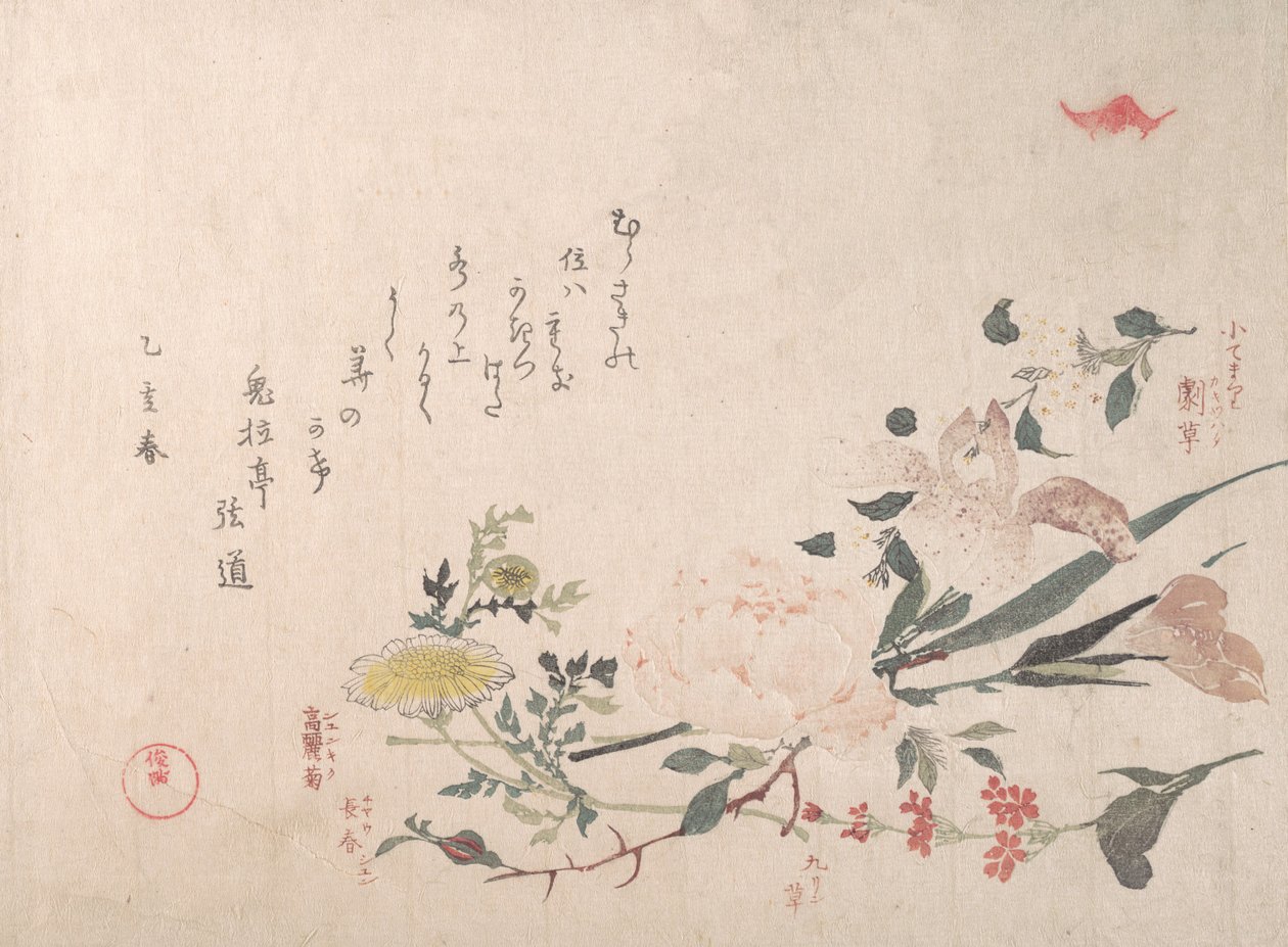 Rose, Iris, Primrose ja Daisy, 1815. tekijältä Kubo Shunman