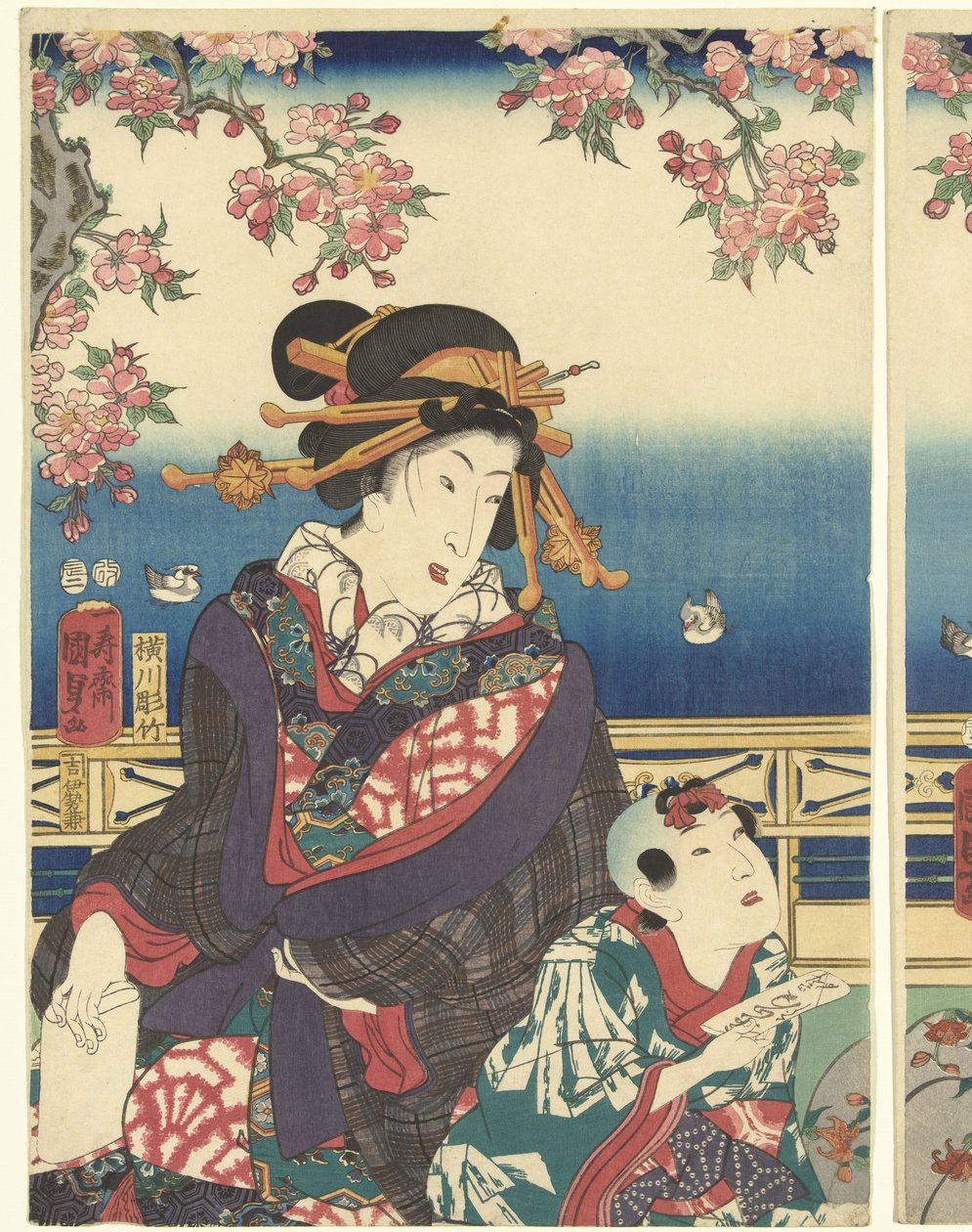 Hyvinvointi vuoristossa Sumida-joen varrella tekijältä Kunisada (II) , Utagawa