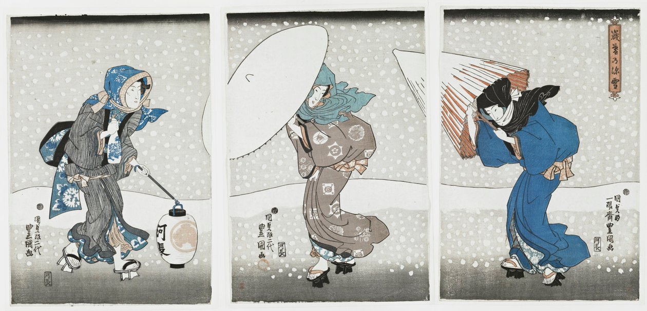 Voimakas lumi vuoden lopussa, 1844. tekijältä Kunisada