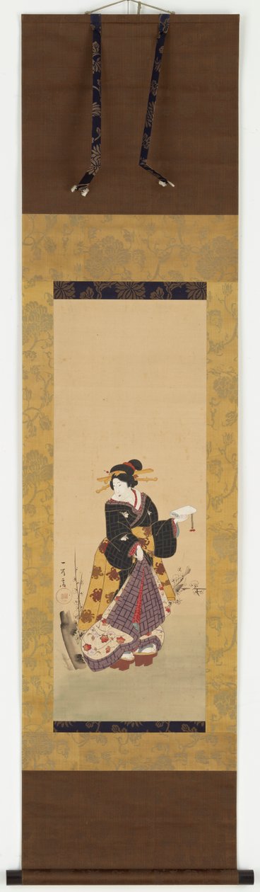 Oiran seisoo luumupuun vieressä, 1800-luvun puoliväli. tekijältä Kuniyuki Utagawa
