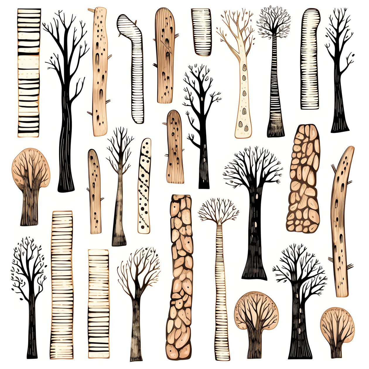 Puun runkoosat, boho clipart, boho-piirustuskuviot, boho-runko 2 tekijältä Kurt Heppke