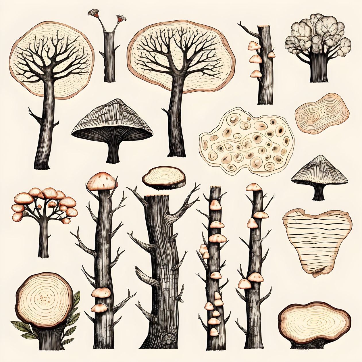 Puun runkoosat, boho clipart, boho-piirustuskuviot, boho-runko 3 tekijältä Kurt Heppke