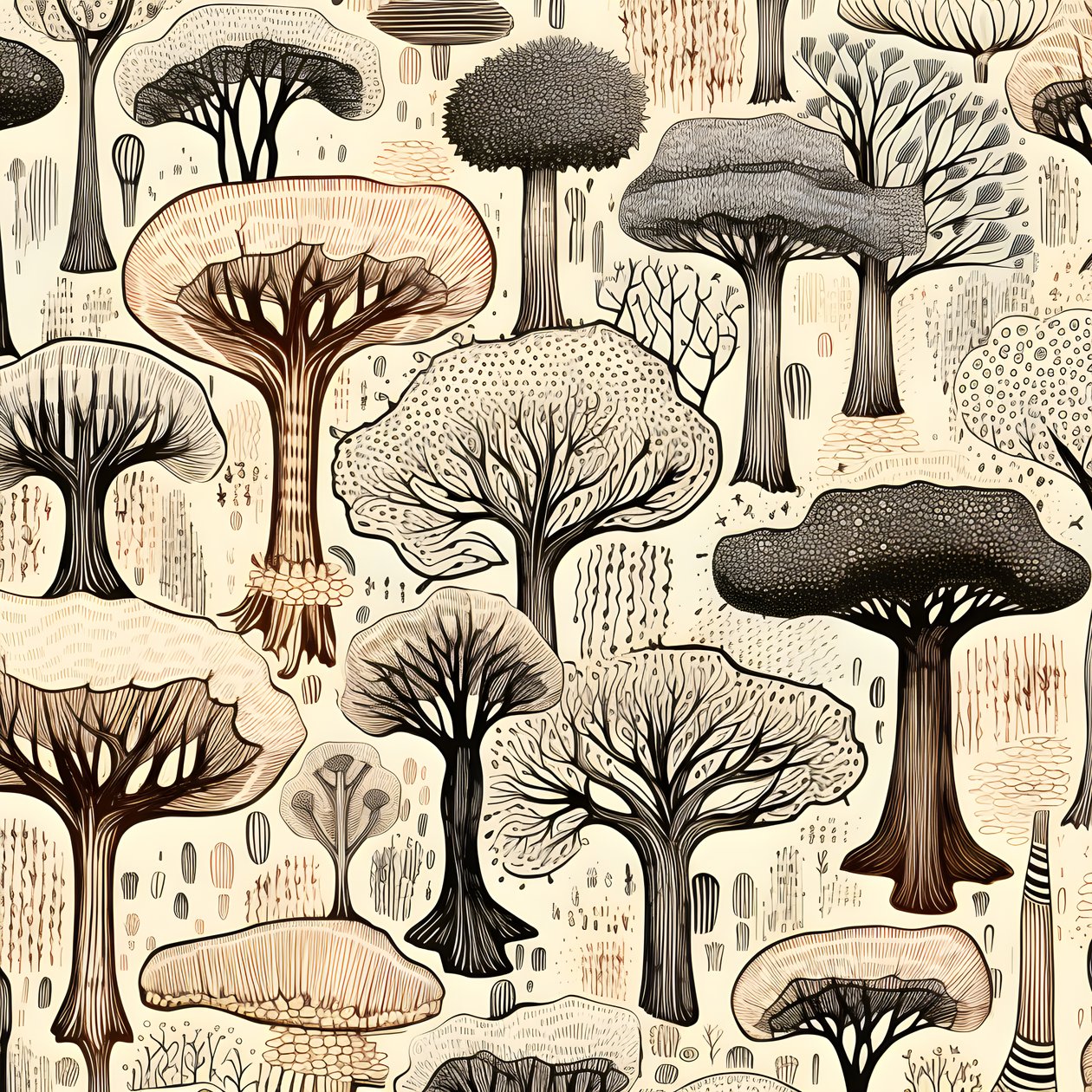 Puun runkoosat, boho clipart, boho-piirustuskuviot, boho-runko 4 tekijältä Kurt Heppke