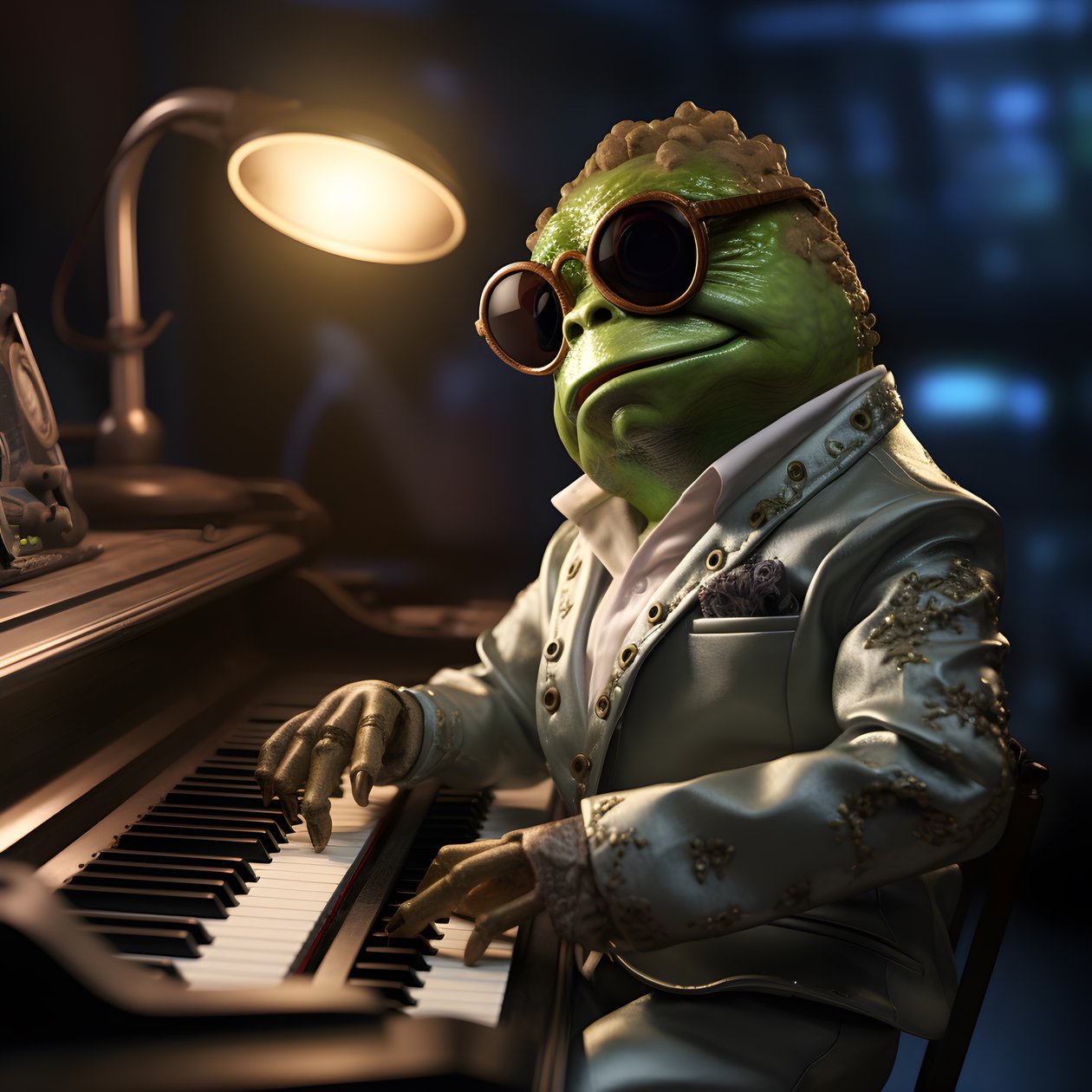 Elton John sammakona aurinkolaseilla ja pianolla 1 tekijältä Kurt Heppke
